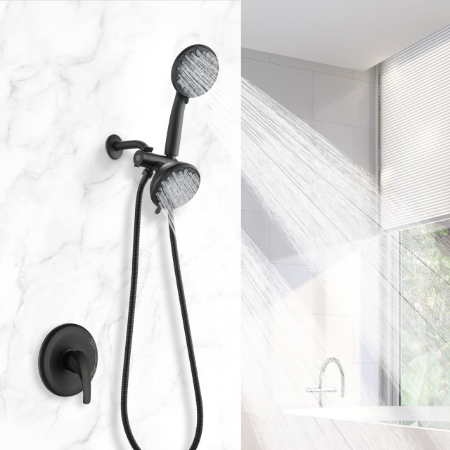 Dual 2-in-1 Shower System With Rain Shower Head and 7-Mode Hand Held ...