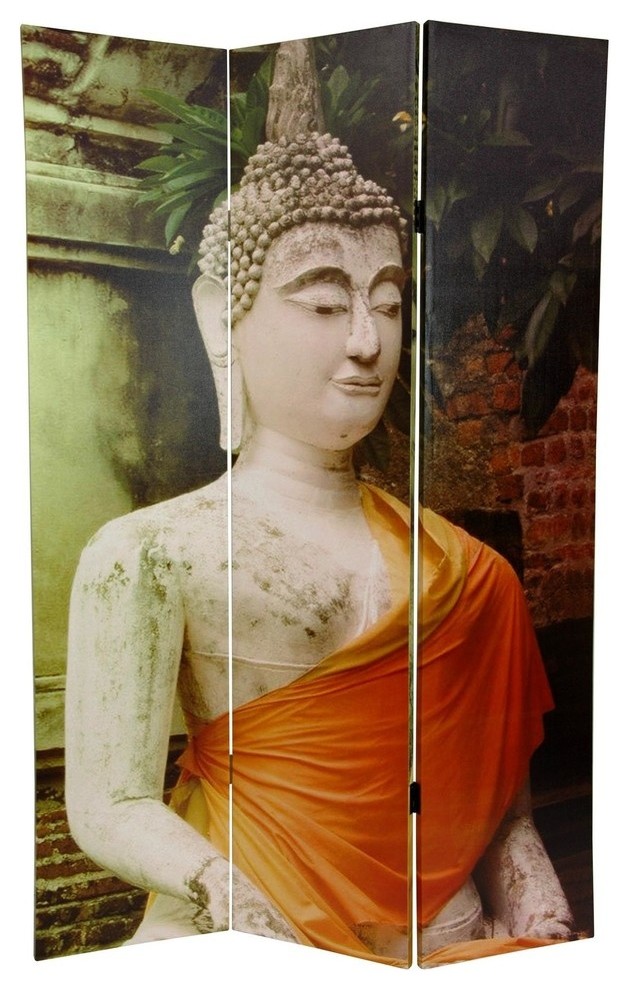 6' Tall Draped Buddha Double Sided Room Divider Asian Screens And