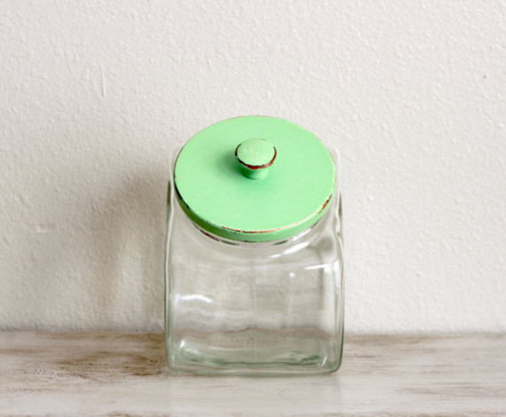 Vintage Glass Jar With Mint Green Lid by Dudads