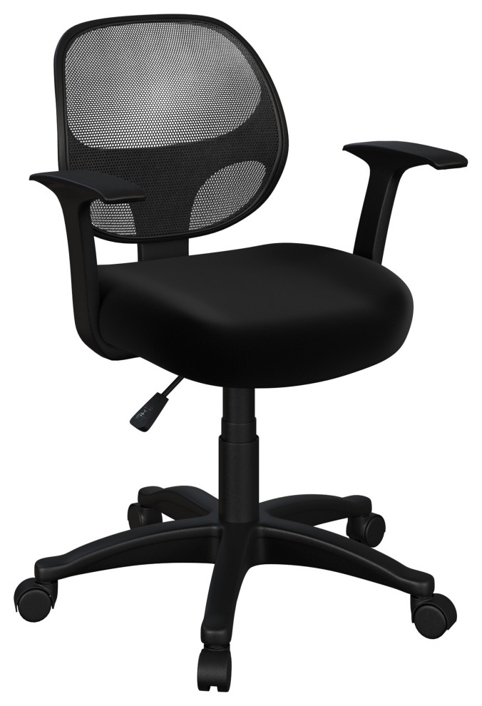 Office Adjustable Height Computer Chair, Wheels, Curved Tilting Leather Back Contemporary