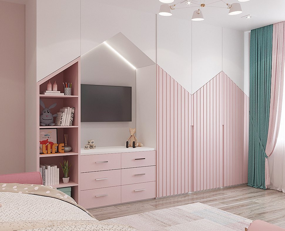 Нежная комната для девочки с картами мира на обоях Alltowall, которые можно мыть