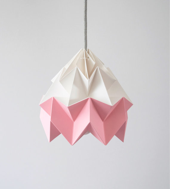Moth Origami Lampshade, Pink and White by Studio Snowpuppe