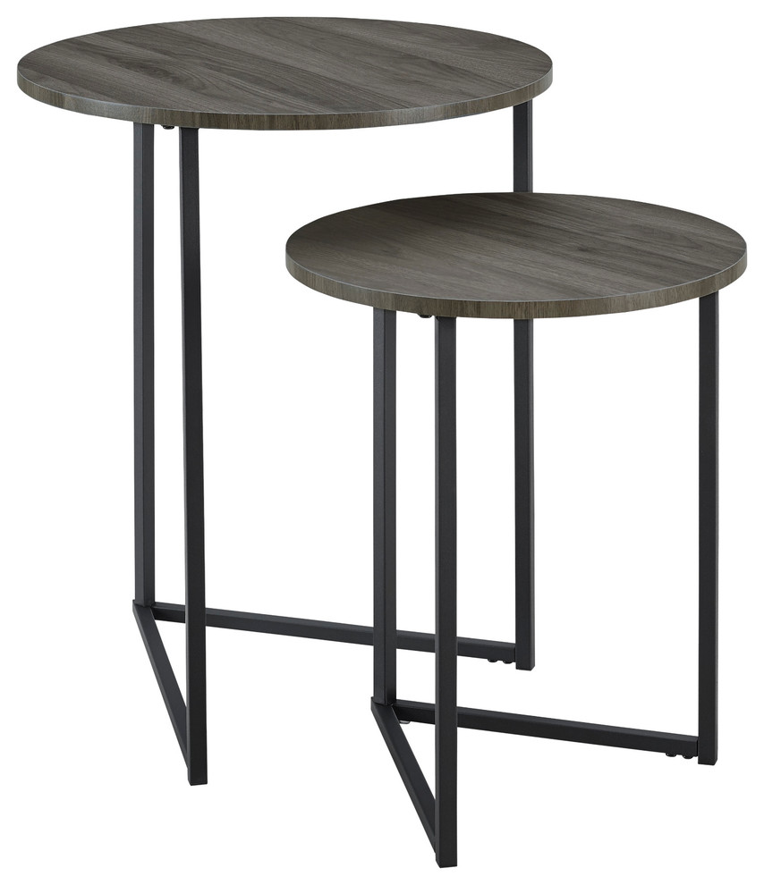 2-Piece V-Leg Nesting Side Tables, Slate Gray/Black