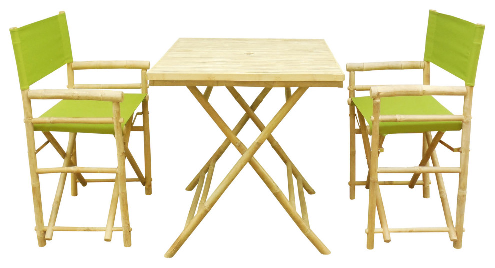 Bamboo Set of 2 Director Chairs and 1 Square Bamboo Table, Green
