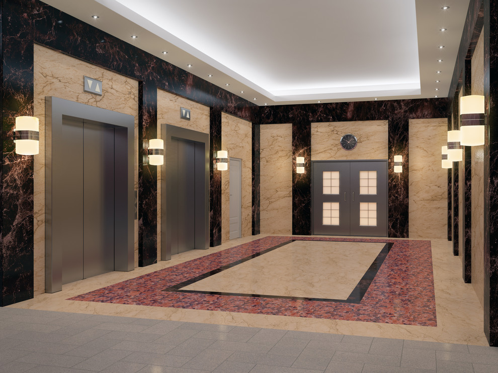 Лифтовой холл БЦ. 3D визуализация.