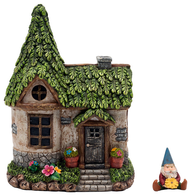 Alpine Mystic Estates Fairy House With "Elvin" Gnome Figurine, 9" Tall