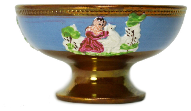 Consigned Lustre Glazed & Painted Sugar Bowl with Applied Garden Decoration, Eng