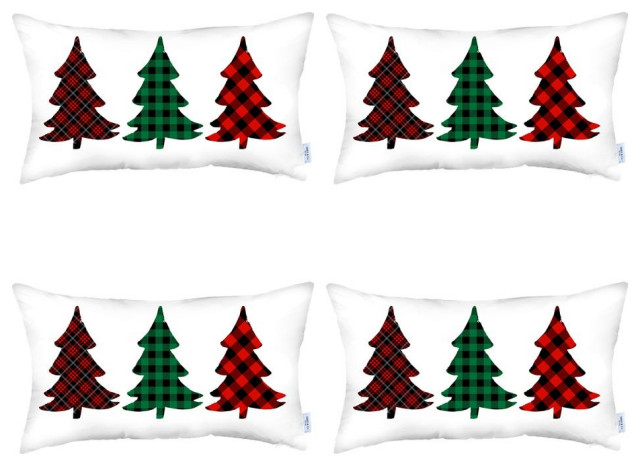 Set of 4, Christmas Tree Trio Plaid Lumbar Throw Pillows - Rustic - Decorative  Pillows - by HomeRoots | Houzz