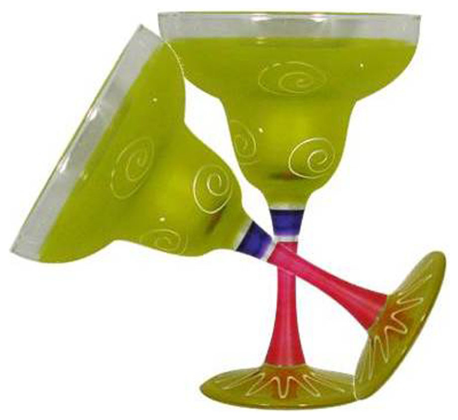 Frosted Curl Yellow Margarita Glasses, Set of 2 Contemporary