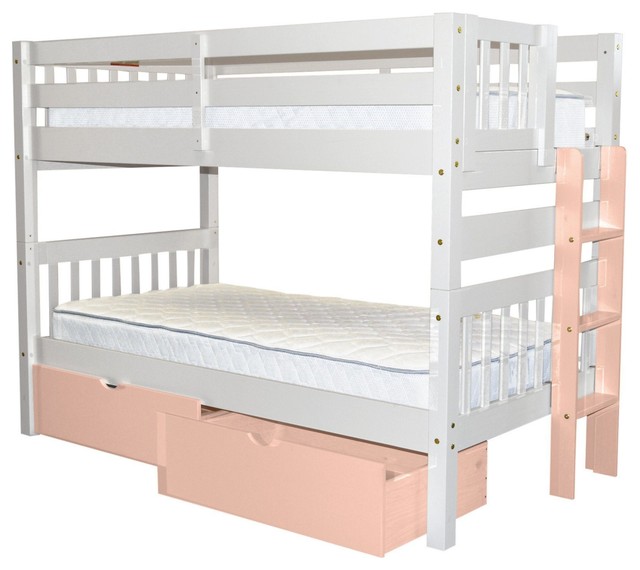 Bedz King Bunk Beds Twin Over With Pink End Ladder 2 Bedz King Bunk Beds Twin Over With Pink End Ladder 2 Drawers White Transitional By Quality