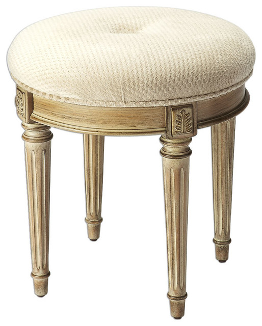 Offex Transitional Round Vanity Stool Driftwood, Gray - Traditional - Vanity Stools And Benches 