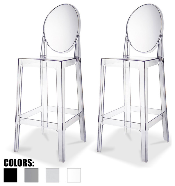 Designer Ghost Style Molded Plastic Bar Height Stools Contemporary