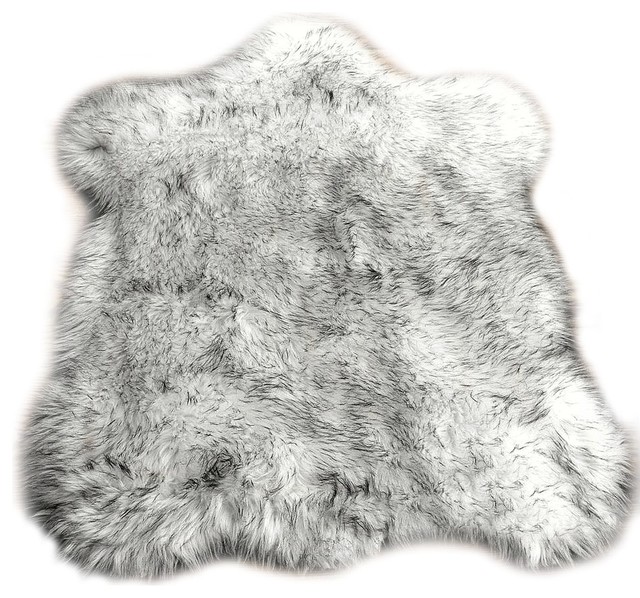 Black Tip Russian Wolf Faux Fur Throw Area Rug Contemporary Black Tip Russian Wolf Faux Fur Throw Area Rug