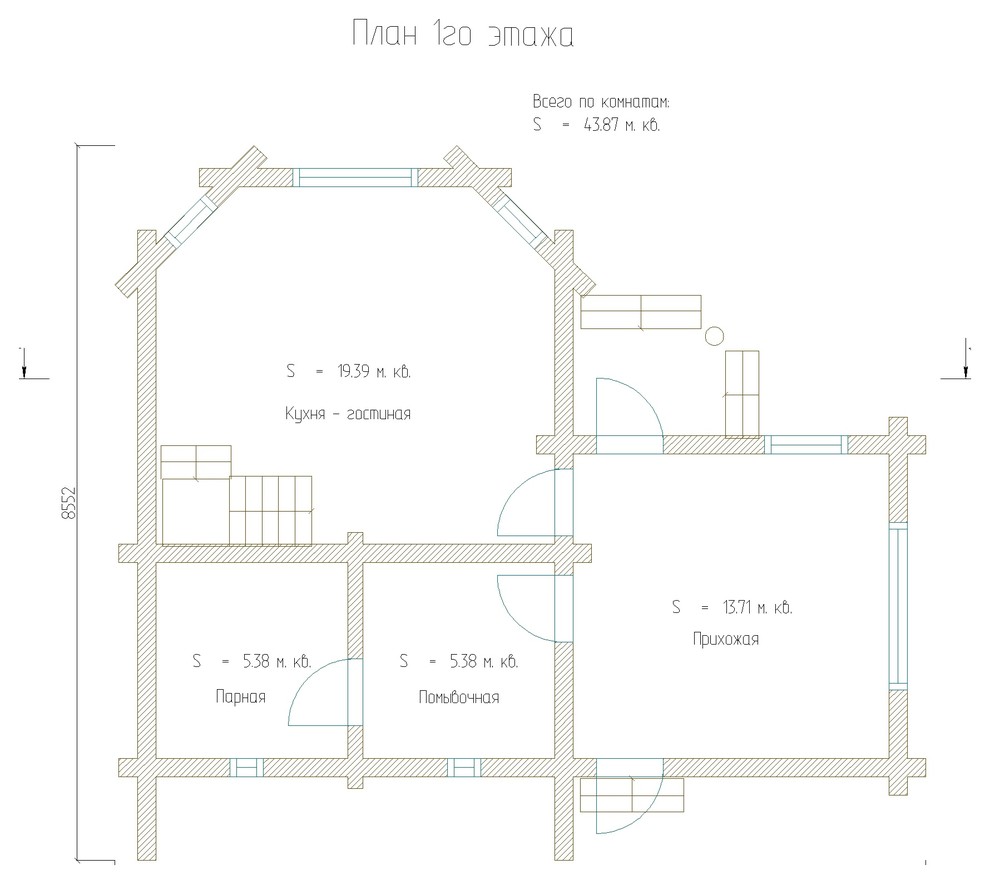 Дом-баня 75м2 из бревна 220мм — проект 156