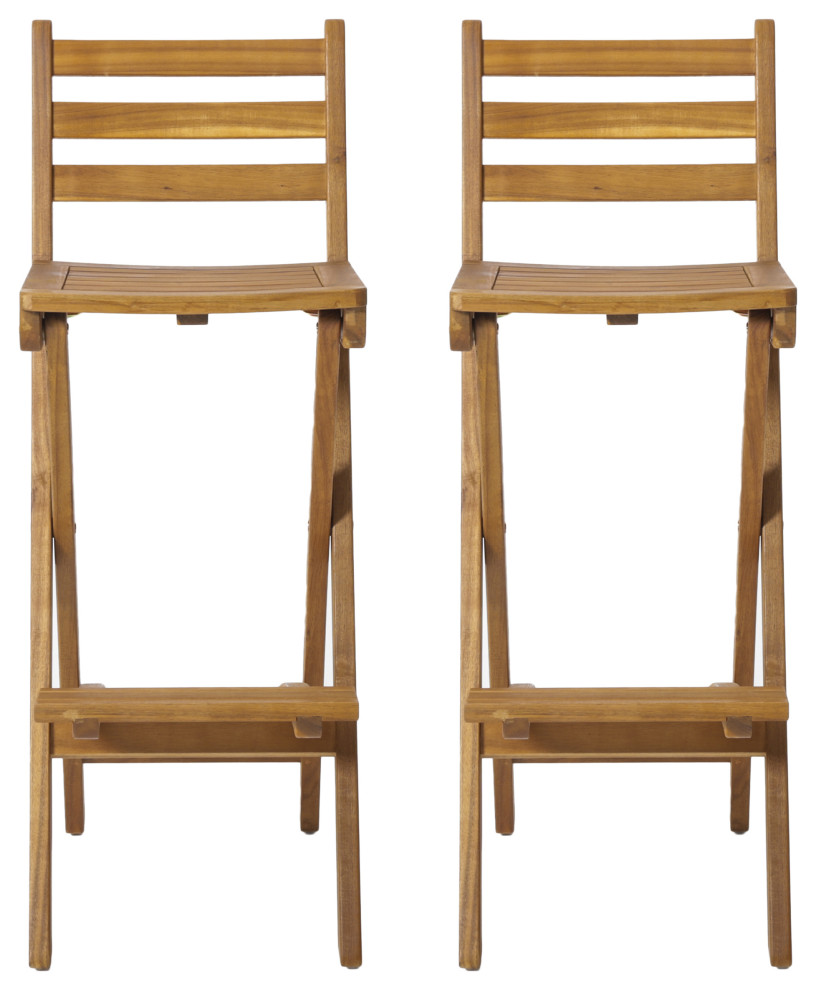 Atlantic Outdoor Folding Wood Bar Stools, Set of 2 Transitional
