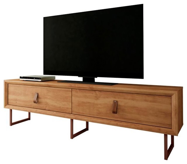 Tv Stand With Country Chic Design Copper Style Feet And Leather Pushers