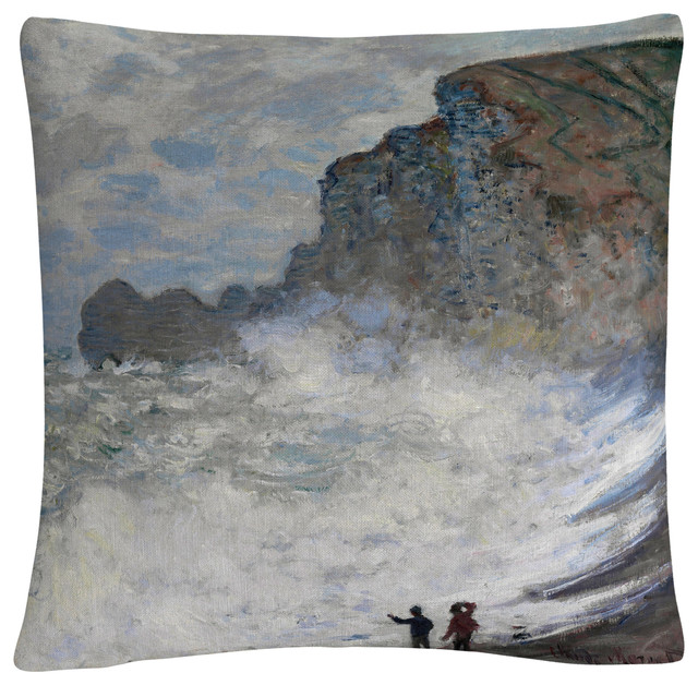 Monet 'Rough Weather At Etretat' 16"x16" Decorative Throw Pillow