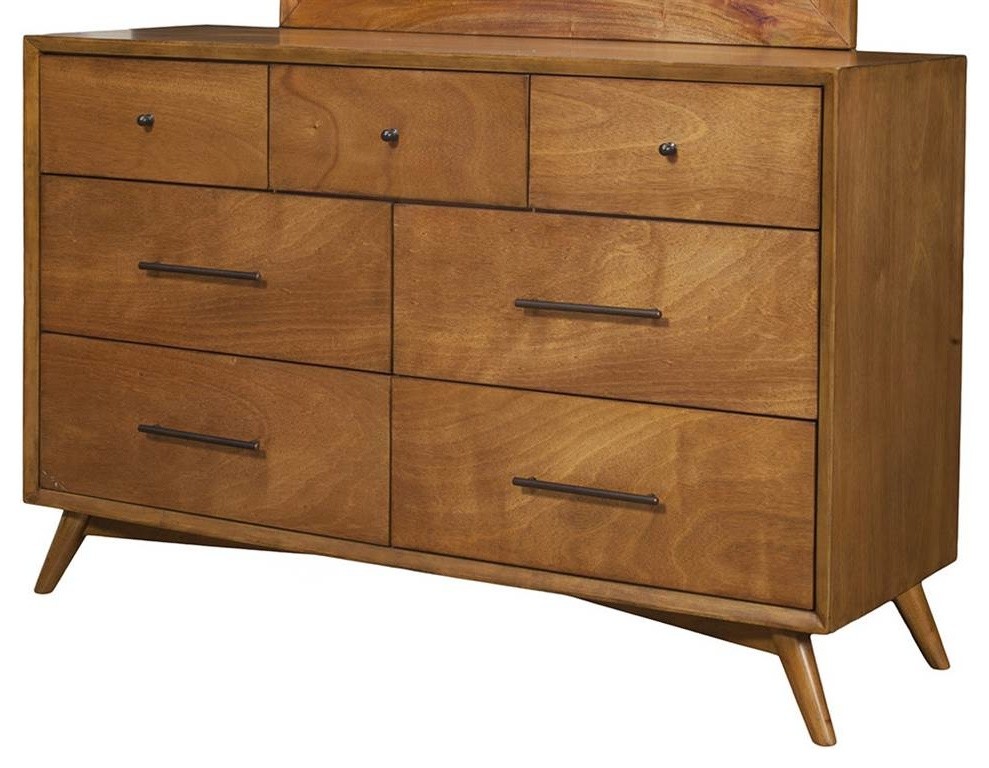 7-Drawer Mid Century Modern Dresser, Acorn Finish