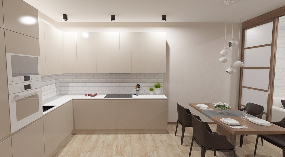 Интерьер кухни-столовой в современном стиле, 11,43 кв.м.