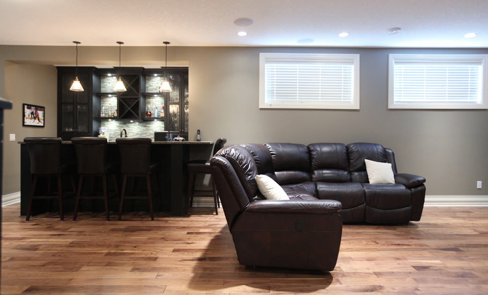 Example of a transitional basement design in Calgary