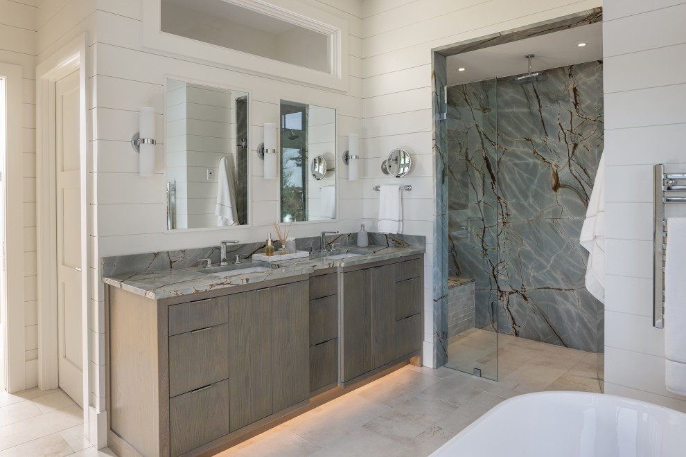 Example of a beach style bathroom design in Providence