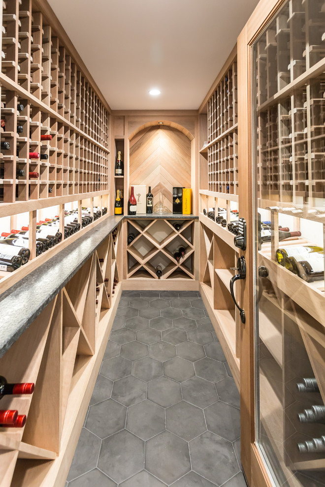 Example of a transitional wine cellar design in Philadelphia