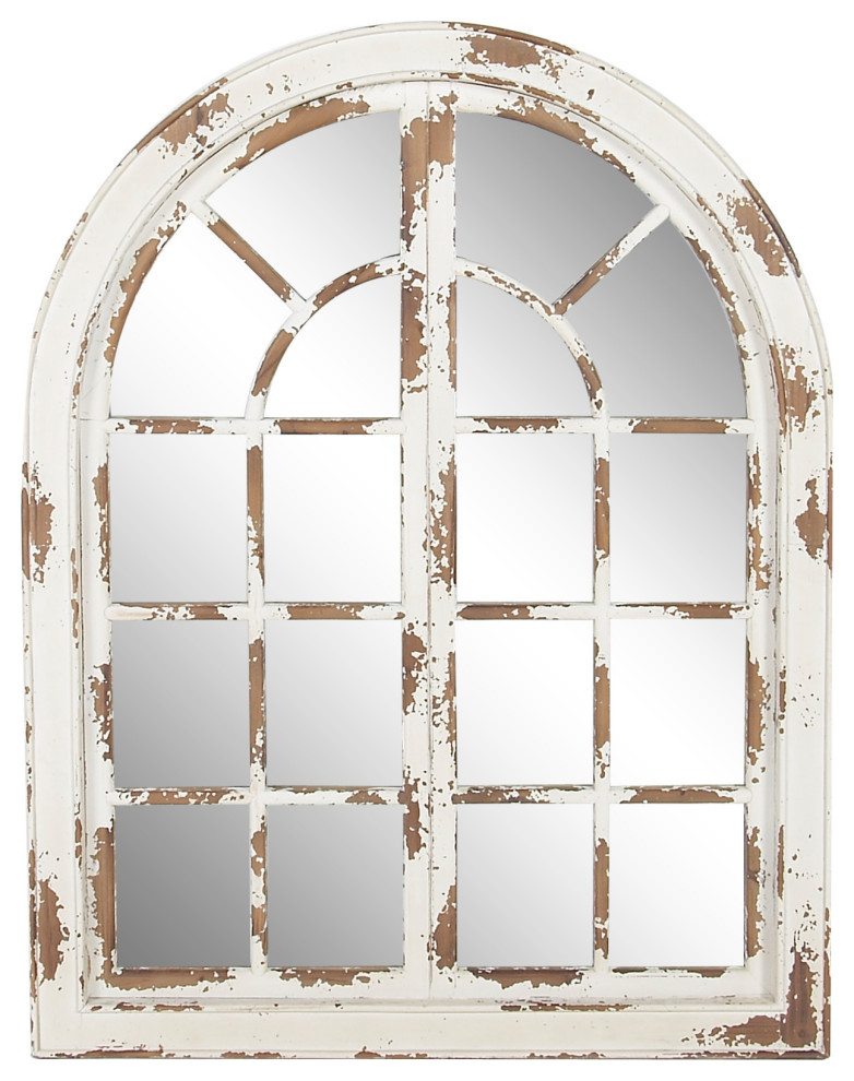 White Farmhouse Wood Wall Mirror, 48x37 Farmhouse Wall Mirrors by