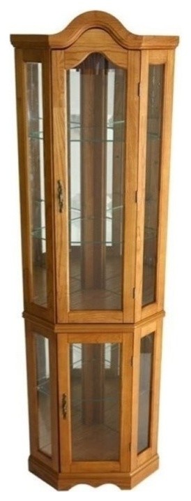Pemberly Row Lighted Corner Curio Cabinet in Golden Oak ...