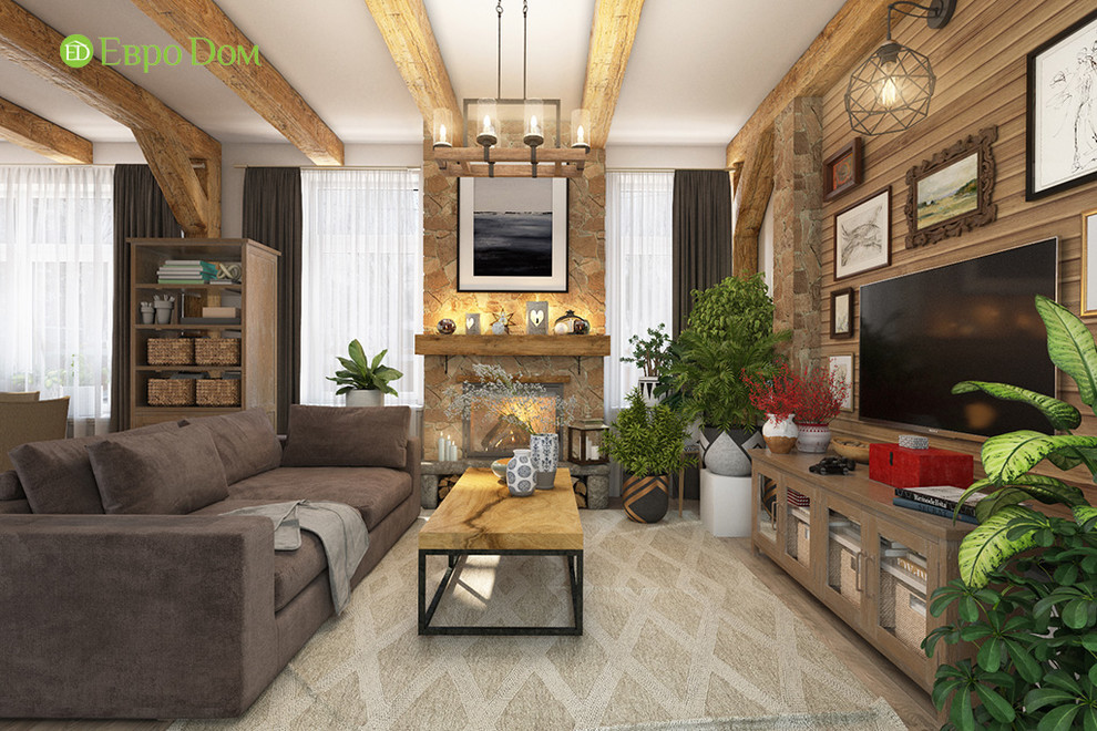 Дизайн интерьера двухкомнатного дома 73 кв. м в стиле шале