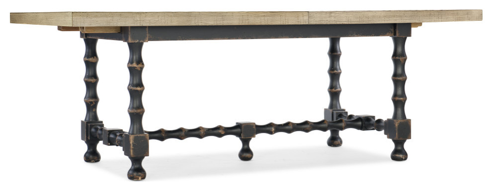Ciao Bella 84" Trestle Table With 2-18" Leaves-Natural/Black