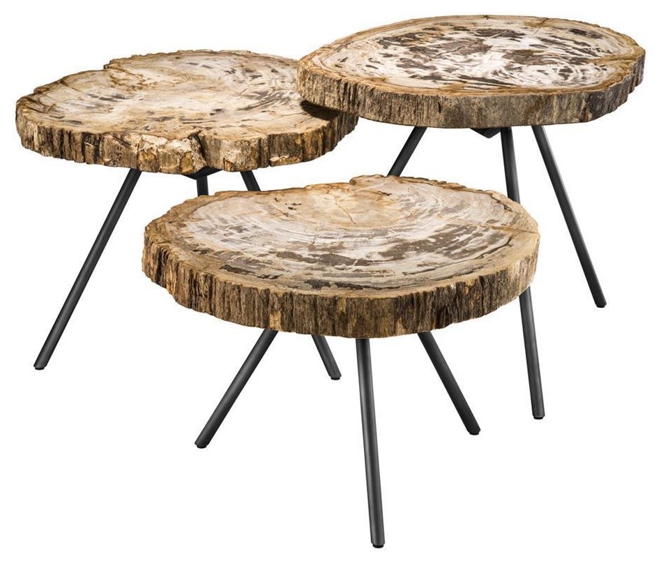 Wood Slice Coffee Table Set | Eichholtz De Soto, brown, 25"D x 20"H x 20"H