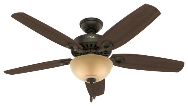 52" Hunter Ceiling Fan in New Bronze with a Bowl Toffee Glass Light kit