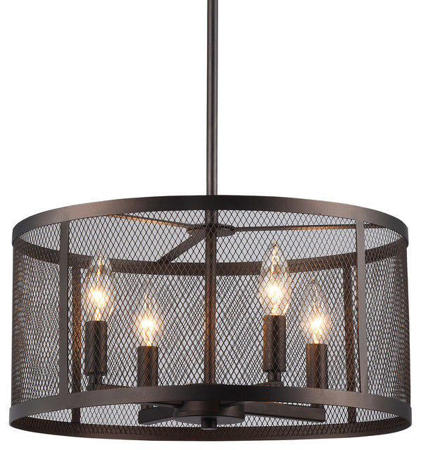 Aludra 4 Light Oil Rubbed Bronze Industrial Round Metal Mesh Shade Chandelier