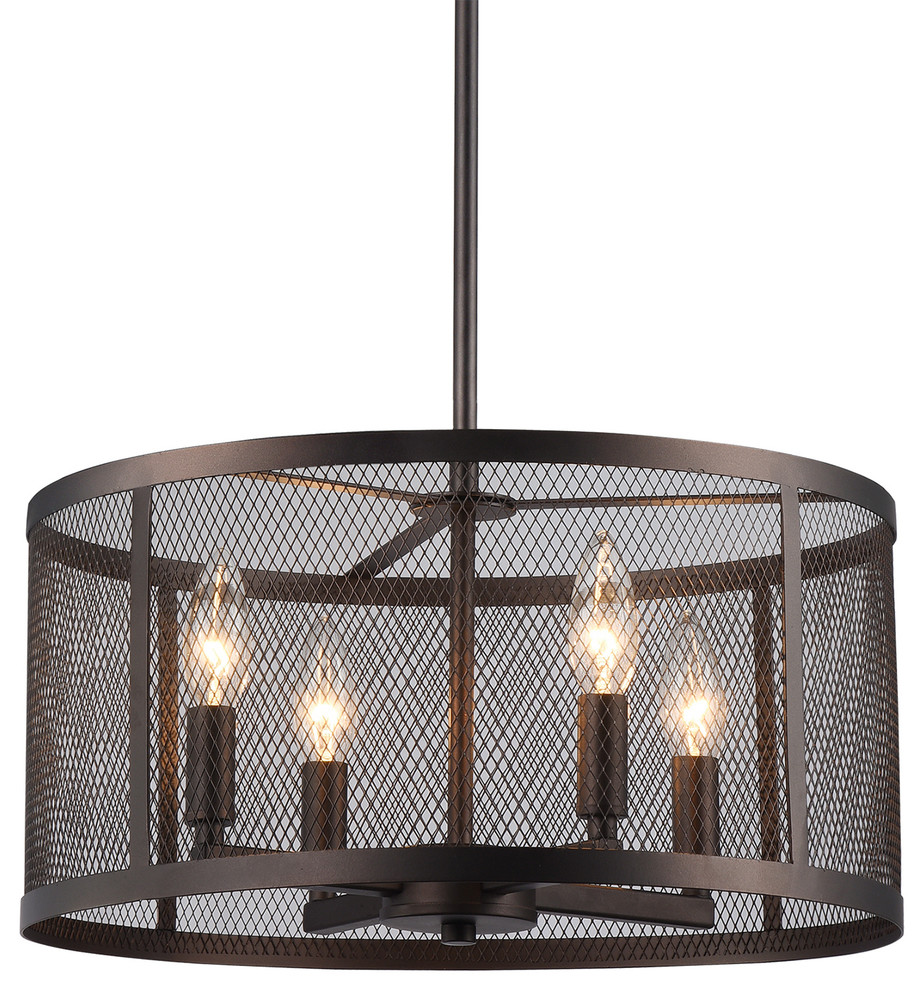 Aludra 4-Light Oil-Rubbed Bronze Industrial Round Metal Mesh Shade Chandelier