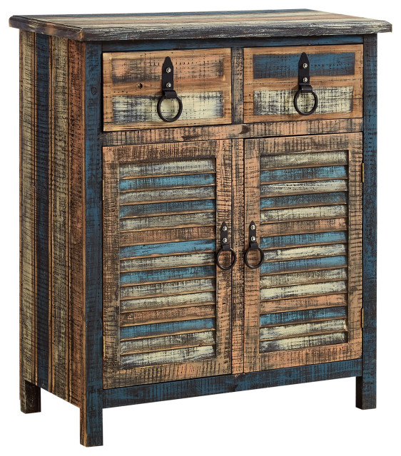 Industrial Console Table, Drawers & Storage With Ring Pulls, Multicolor Industrial