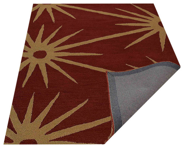 Hand Tufted Wool Area Rug Floral Red Gold, [Rectangle] 3'x5 ...