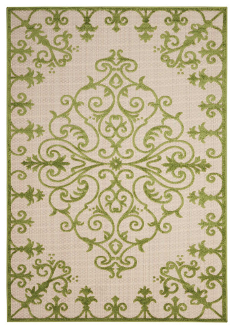 8' X 11' Green Damask Indoor Outdoor Area Rug, 7'10