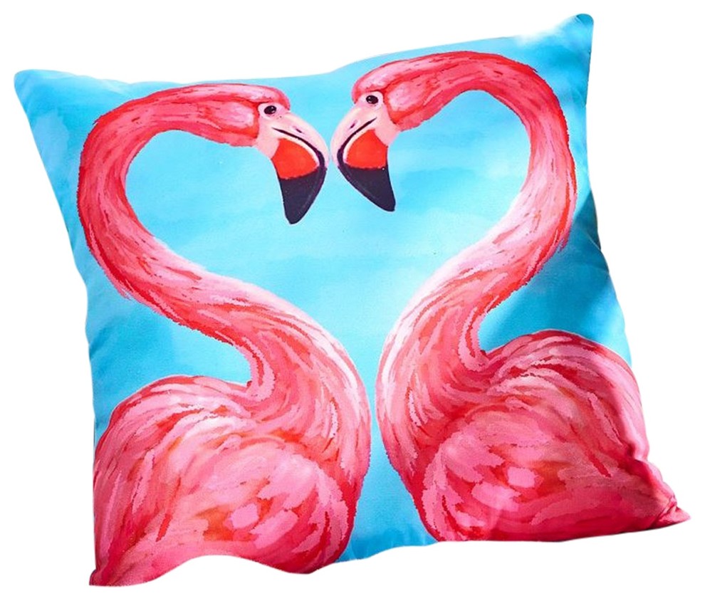 Pink Flamingos Indoor or Outdoor Accent Throw Pillow 14 Inches