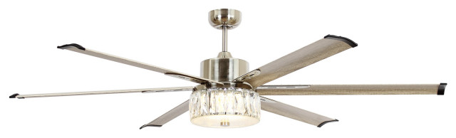65 in. Indoor Nickel Integrated LED Crystal Ceiling Fan with DC Motor and Remote