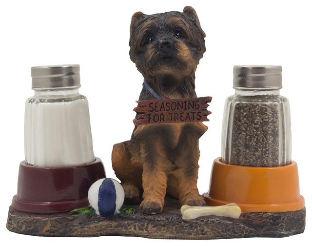 Yorkshire Terrier "Yorkie" and Dog Food Bowls Salt and Pepper Shaker, 3