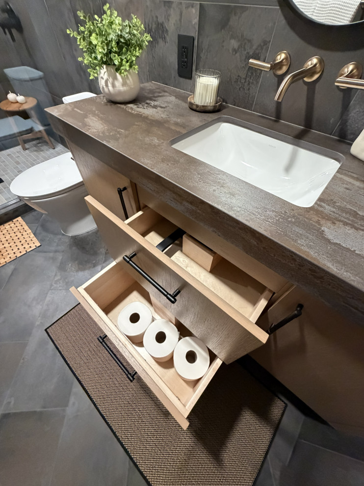 Floating Wood Vanity with Dekton Countertop
