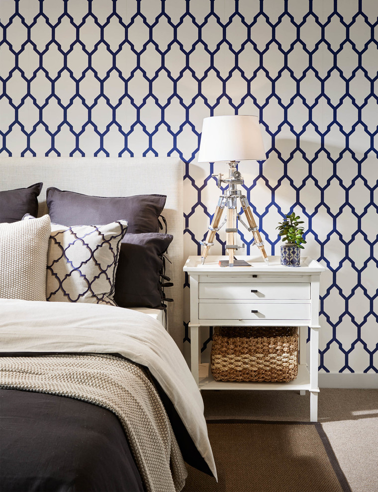 This is an example of a beach style bedroom in Melbourne.