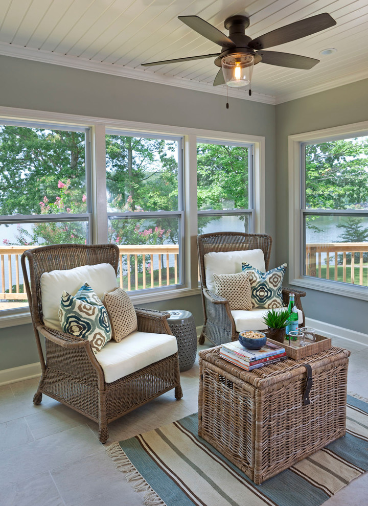 This is an example of a traditional sunroom in Charlotte with no fireplace and a standard ceiling.