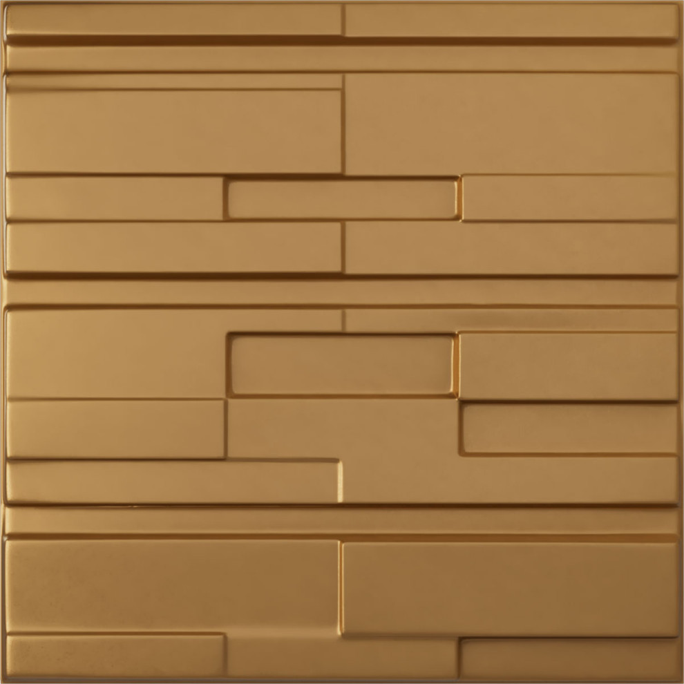 Offset Brick EnduraWall Decorative 3D Wall Panel, 19.625"Wx19.625"H, Gold