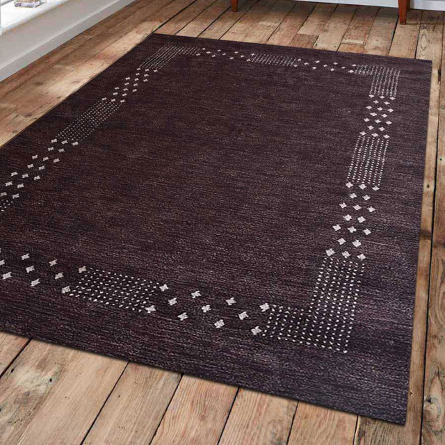 Hand Knotted Loom Silk Mix Area Rug Contemporary Brown