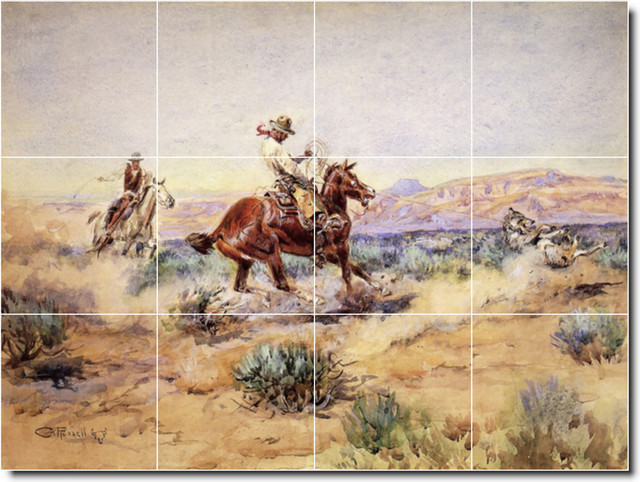 Charles Russell Western Painting Ceramic Tile Mural #31, 17"x12.75"