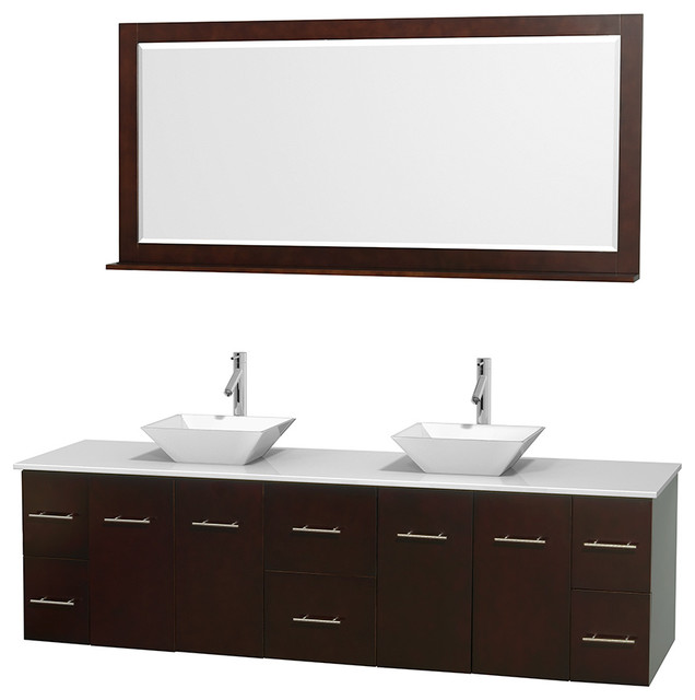 Double Bathroom Vanity, Espresso, Countertop, Sinks, 70" Mirror, 80"