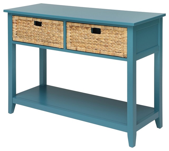 Console Table With Two Basket Like Front Drawers Teal Beach Style Tables By Urban Designs Casa Cortes Houzz Console Table With Two Basket Like, Teal Color Console Table