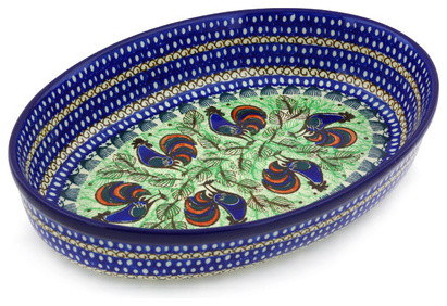Polish Pottery 12" Stoneware Oval Baker Hand-Decorated Design