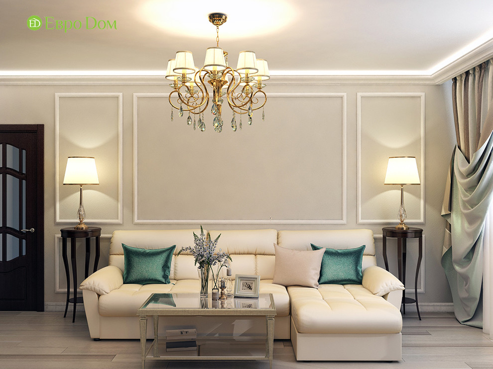 Дизайн двухкомнатной квартиры 52 кв. м в стиле неоклассика